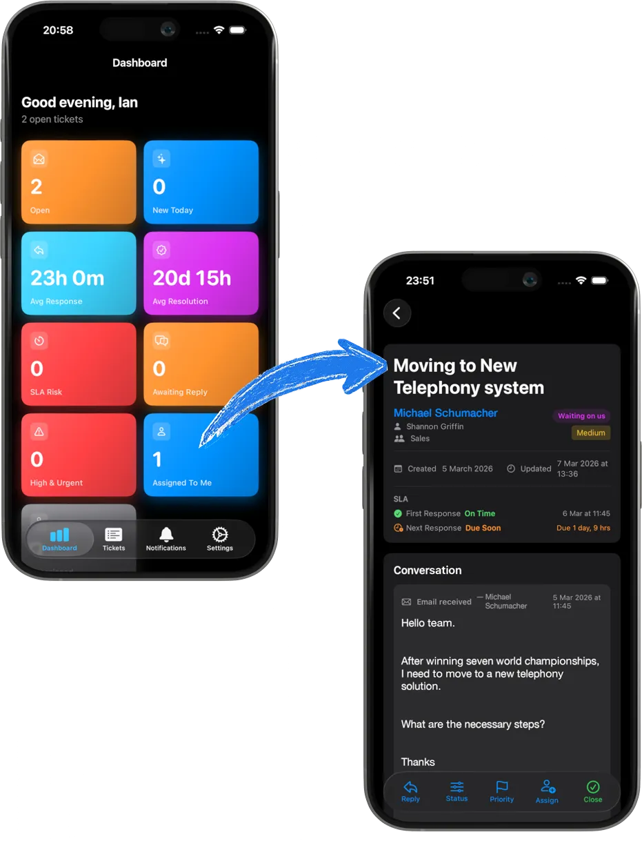 Replying to a HubSpot Help Desk ticket in the Servicefront mobile app