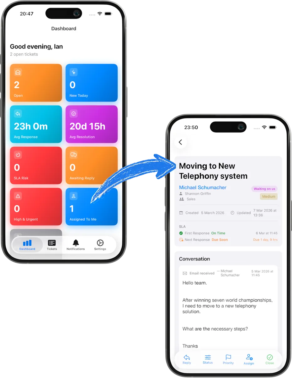 Replying to a HubSpot Help Desk ticket in the Servicefront mobile app